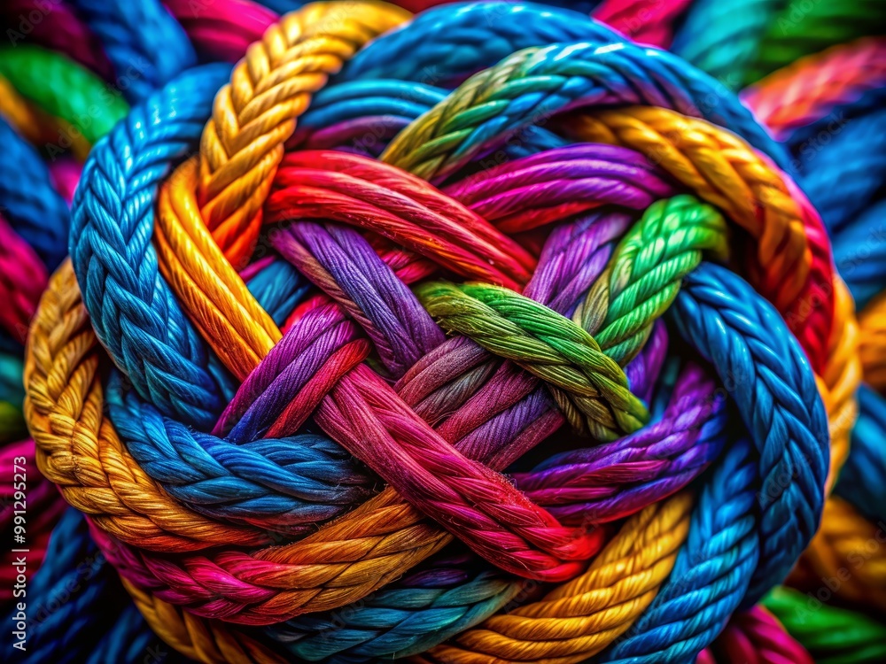 Colorful braided rope texture, close-up view Colorful braided rope texture, close-up view