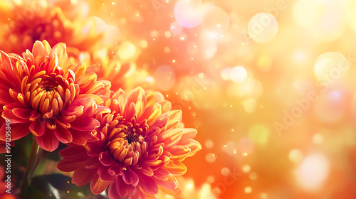 background with blooming chrysanthemums and bright, vivid colours