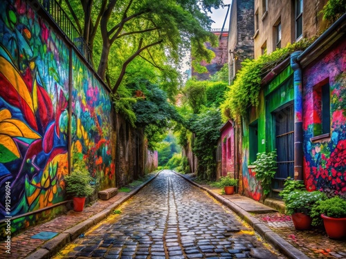 Colorful street art in a vibrant alley.