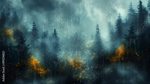 Rainy Forest Landscape Illustration