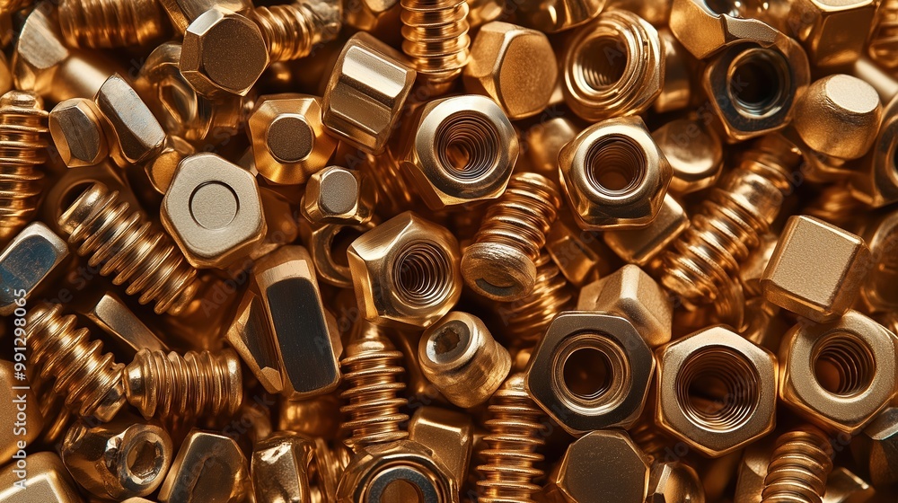 Pile of Golden Brass Nuts and Bolts Pile of Golden Brass Nuts and Bolts