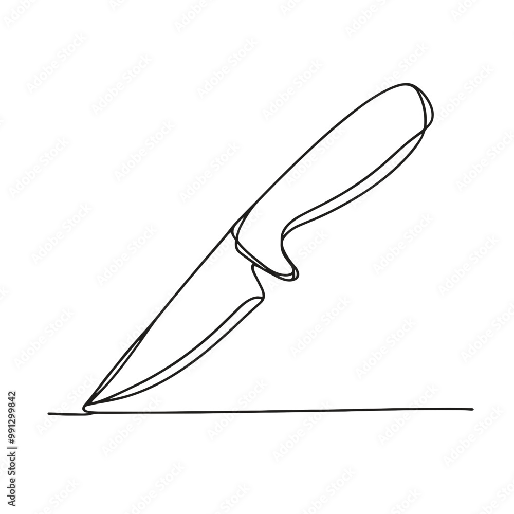 A knife is drawn in a line. The knife is sharp and pointed