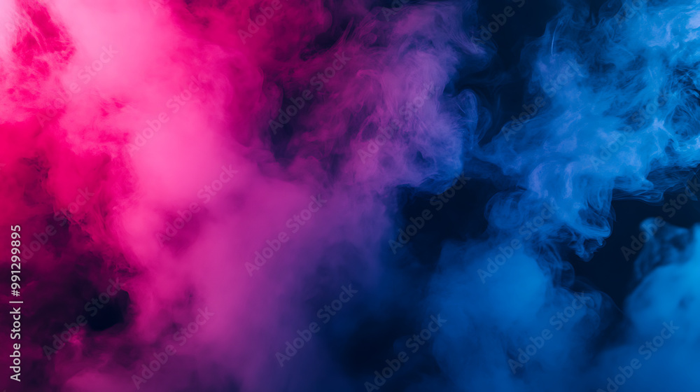 Naklejka premium Deep blue and purple smoke blending on a stage, creating a rich, atmosphere