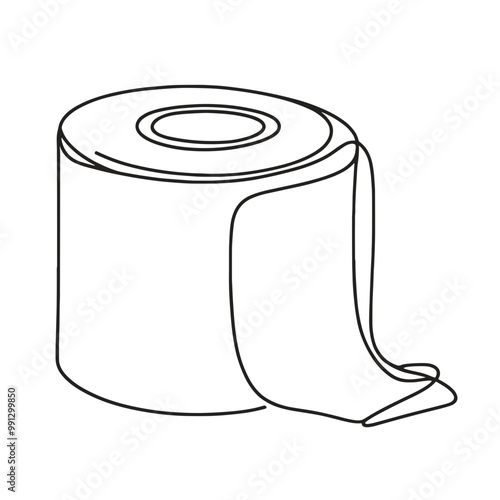 A roll of toilet paper is shown in a black and white drawing. The roll is unopened and has a white label on it. The image is simple and straightforward, with no additional details or embellishments