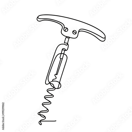 A close up of a corkscrew with a spiral. The corkscrew is shown in a black and white drawing