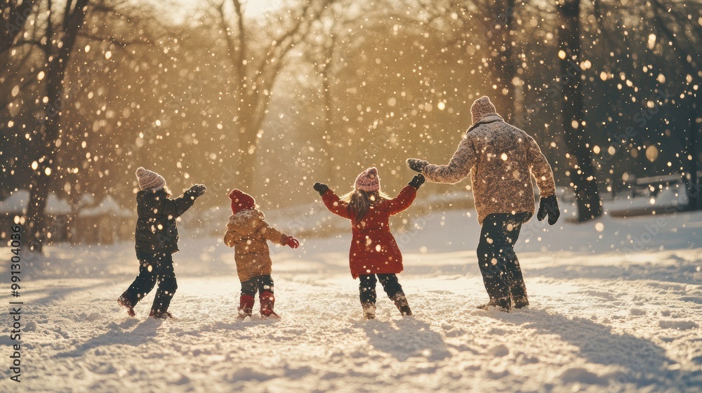 Family Playing Together in Snow on New Year's Day Family Playing Together in Snow on New Year's Day