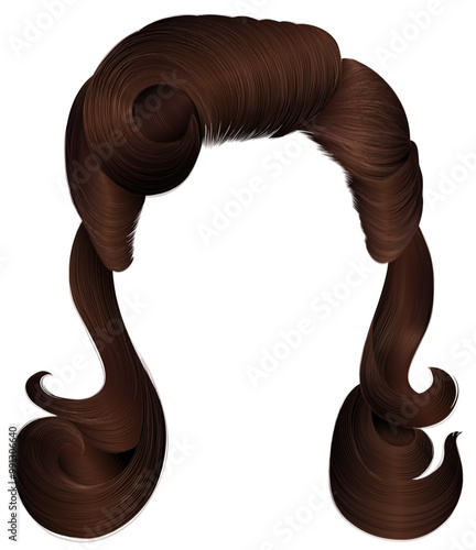 
woman long curly hairs  brown  colors.
retro style. beauty fashion. realistic 3d.