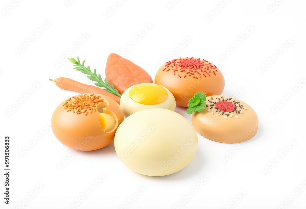A group of colorful Easter eggs on a white background. A group of colorful Easter eggs on a white background.