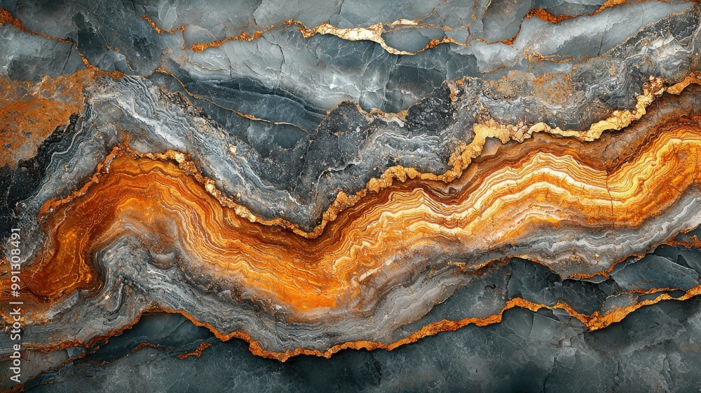A stunning close-up of geological rock layers showcasing vibrant orange, gray, and black hues with intricate patterns, representing nature's artistry. A stunning close-up of geological rock layers showcasing vibrant orange, gray, and black hues with intricate patterns, representing nature's artistry.