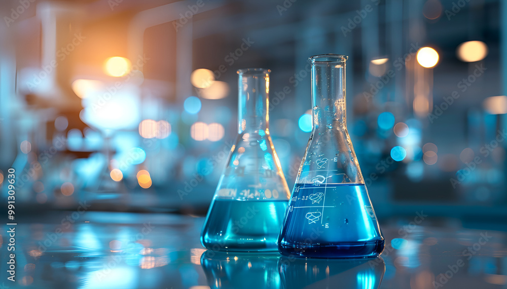 Laboratory equipment beakers and flask with backlight in different group Laboratory equipment beakers and flask with backlight in different group