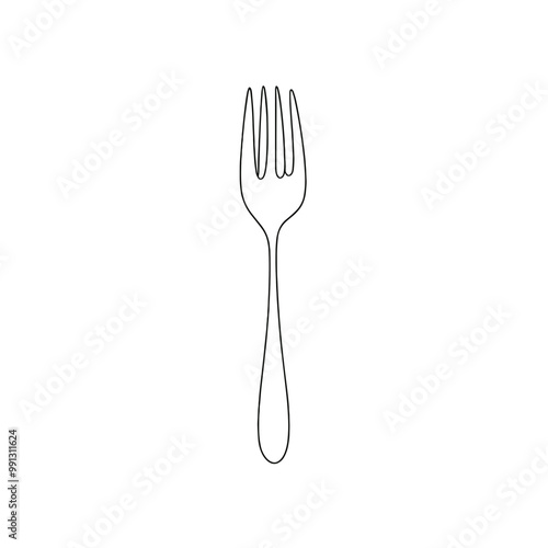 A fork is drawn in black on a white background. The fork is long and thin, with three prongs. The image is simple and minimalistic, with no other elements or distractions