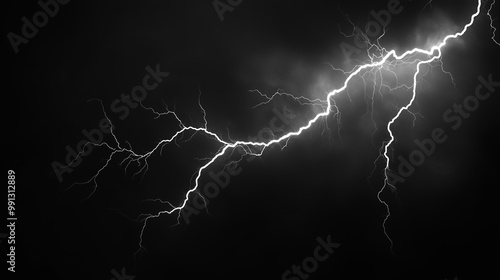 Dramatic Skies: Lightning Illuminates a Thunderstorm on a Black Background