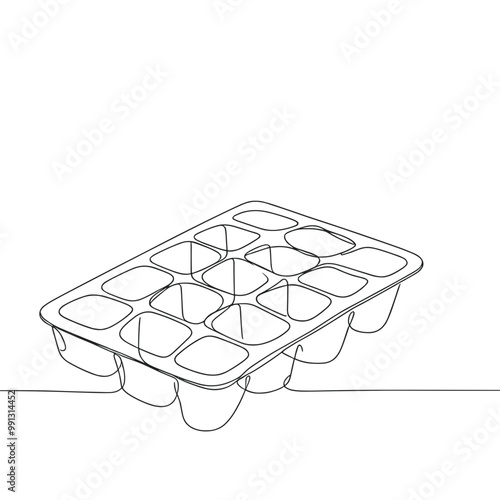 A tray with 12 compartments is shown in black and white. The tray is empty and has a white background