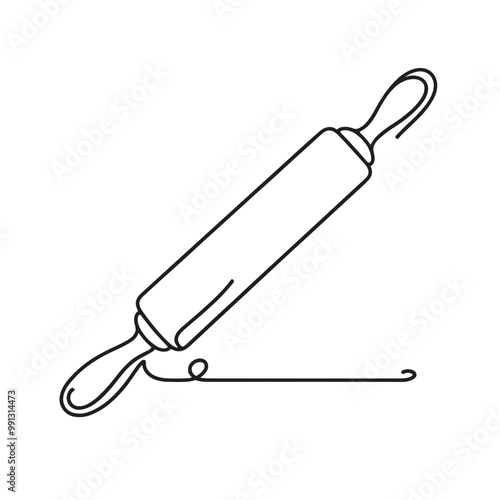 A long rolling pin is shown in a black and white drawing. The image is simple and clean, with the focus on the rolling pin itself. The idea behind the drawing could be related to baking or cooking