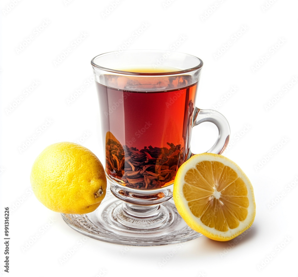 Red Turkish tea in a traditional glass, isolated on a white background. Red Turkish tea in a traditional glass, isolated on a white background.