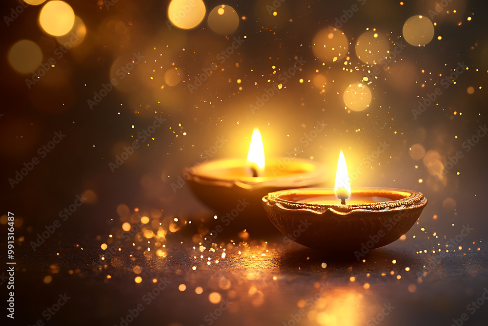 Peaceful Diwali background with soft, glowing Diya's and a warm golden light Peaceful Diwali background with soft, glowing Diya's and a warm golden light