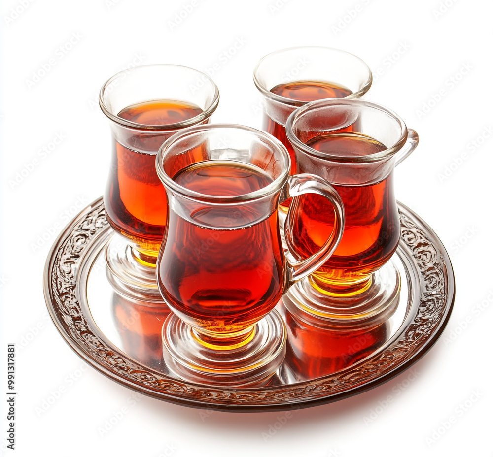 Red Turkish tea in a traditional glass, isolated on a white background. Red Turkish tea in a traditional glass, isolated on a white background.