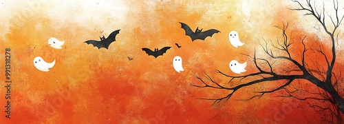 Playful Halloween Scene in Watercolor Style