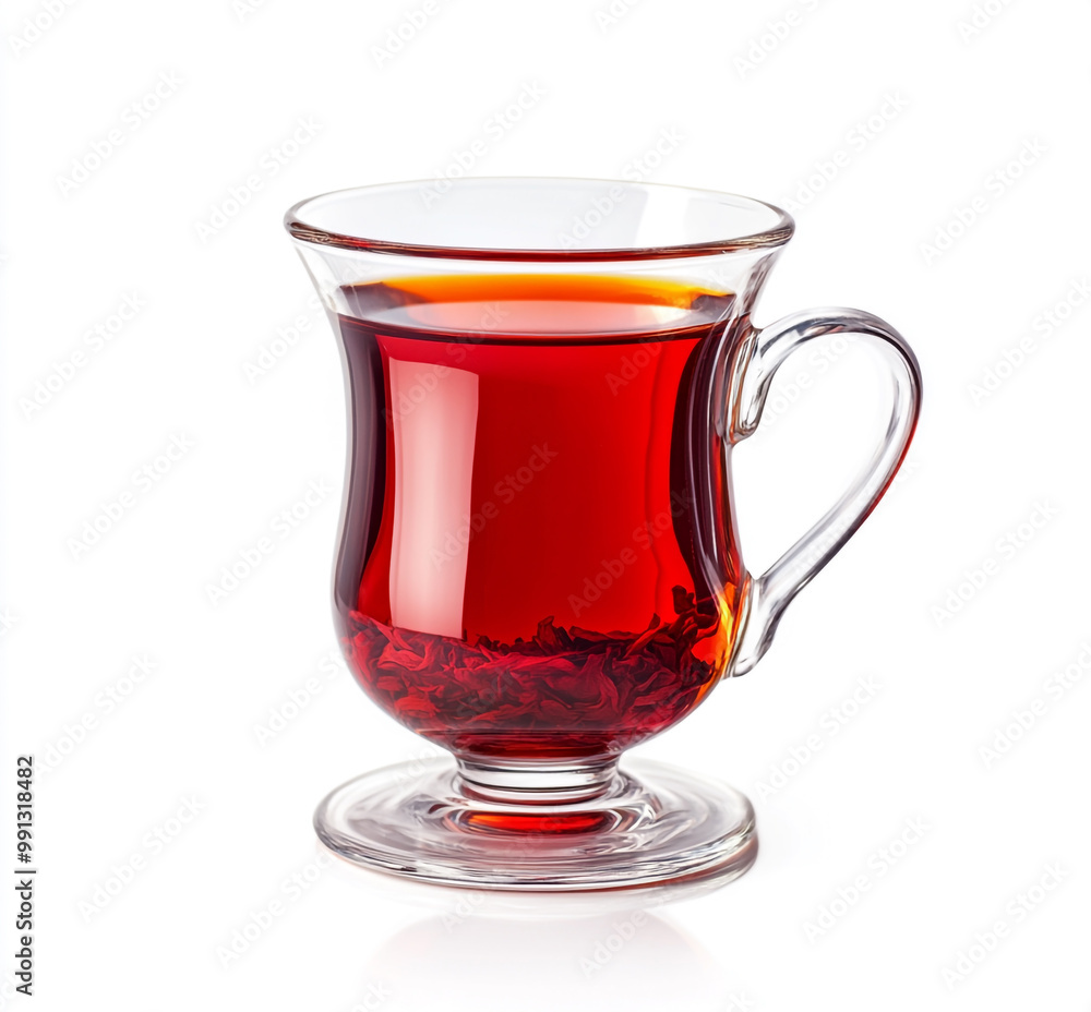 Red Turkish tea in a traditional glass, isolated on a white background. Red Turkish tea in a traditional glass, isolated on a white background.