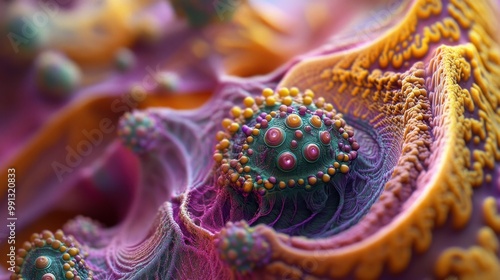 Vibrant microscopic world reveals intricate structures in a colorful display of cellular life and natural patterns