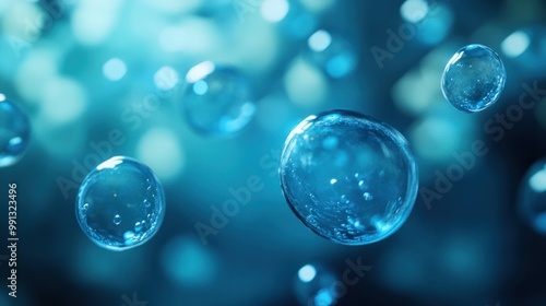 Wallpaper Mural Stem cells floating in a liquid solution, illuminated by soft blue light in a futuristic lab setting, representing regenerative medicine. Torontodigital.ca