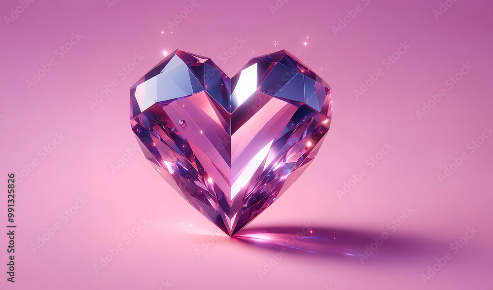 Fototapeta premium Crystal purple heart on a light pink background.