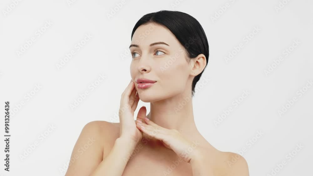 A portrait of a young woman with flawless, smooth skin against a white background. This image embodies allure and femininity, highlighting the concepts of natural beauty and skincare. A portrait of a young woman with flawless, smooth skin against a white background. This image embodies allure and femininity, highlighting the concepts of natural beauty and skincare.