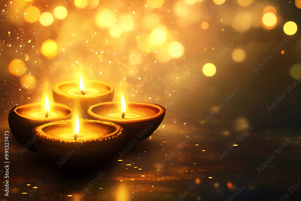 Peaceful Diwali background with soft, glowing Diya's and a warm golden light Peaceful Diwali background with soft, glowing Diya's and a warm golden light