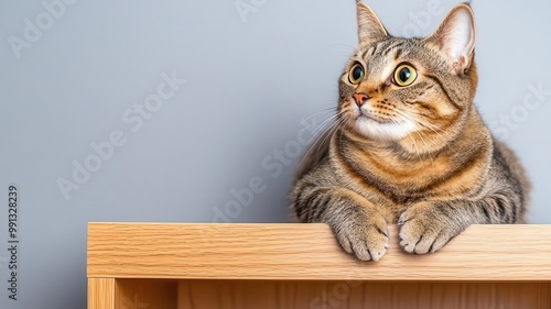 Wallpaper Mural Cat perched on top of a bookshelf, watching the room below with curiosity   cat at home, high perch Torontodigital.ca