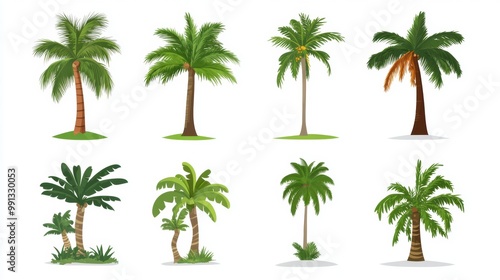 Vector illustration of coconut tree with leaf closeup view