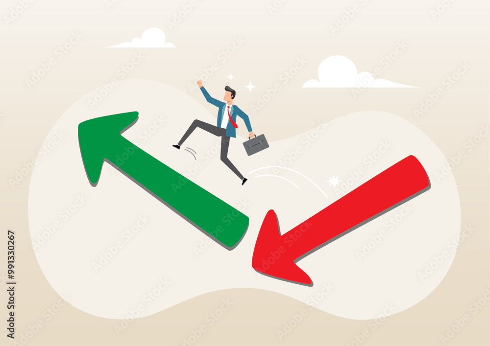 Obraz premium businessman investor jumping from red to rising up arrow