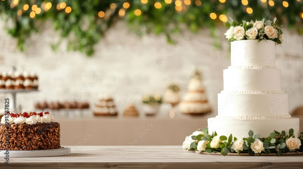 Lavish wedding cake towering in an upscale venue contrasted with a simple homemade cake at a modest celebration, celebration contrast, wealth gap Lavish wedding cake towering in an upscale venue contrasted with a simple homemade cake at a modest celebration, celebration contrast, wealth gap