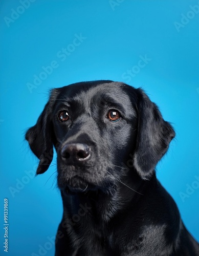 Portraits of a black dog, showcasing the dog's expressive face and glossy fur in a simple, elegant composition.