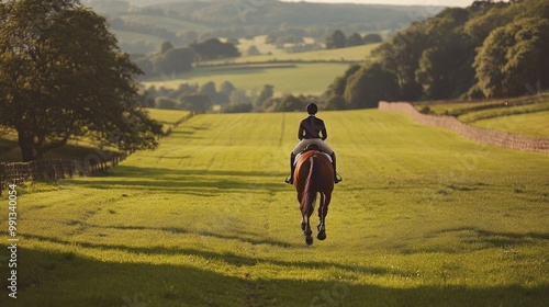 Wallpaper Mural A horse and rider perfectly positioned as they clear a series of jumps in a lush green field during a cross-country event. Torontodigital.ca