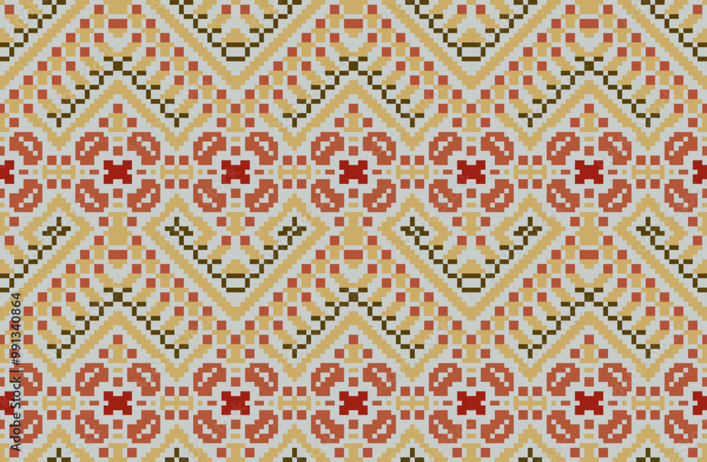 Aztec Pixel Ikat Pattern Designfolk Embroidery, Aztec Geometric Ornament Print. Design for Carpet, Wallpaper, Clothing, Wrapping, Fabric Aztec Pixel Ikat Pattern Designfolk Embroidery, Aztec Geometric Ornament Print. Design for Carpet, Wallpaper, Clothing, Wrapping, Fabric