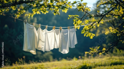 Wallpaper Mural A clothesline with laundry hanging on it against a serene outdoor background, providing ample space for copy. Torontodigital.ca