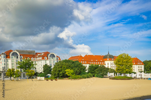 View from the pier on the beautiful architecture of Sopot, Poland