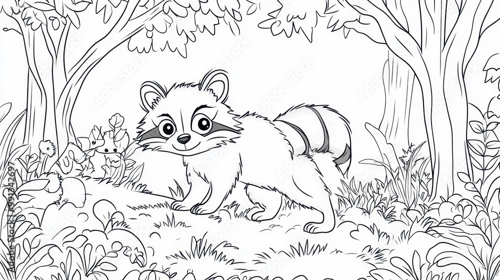 Obraz premium A Curious Raccoon in the Forest