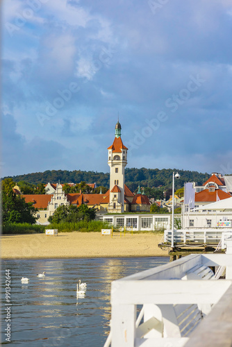 View from the pier on the beautiful architecture of Sopot, Poland