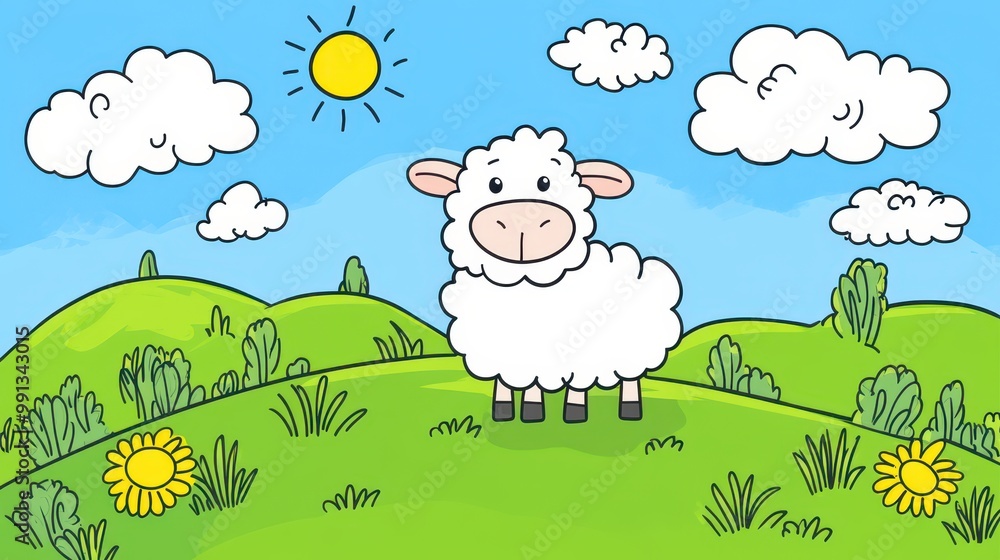 Cute Sheep in a Sunny Meadow Cute Sheep in a Sunny Meadow
