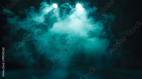 Wallpaper Mural Spotlight illuminating swirling turquoise smoke on a darkened stage, adding depth and mystery Torontodigital.ca
