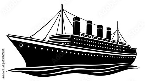 silhouette titanic ship vector illustration. sea historical ship design