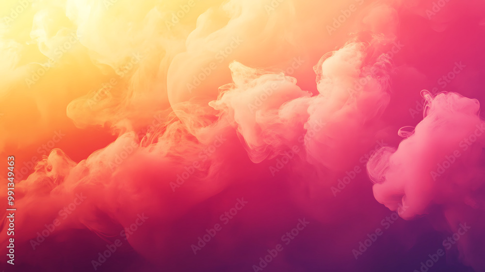 Fototapeta premium Pink and orange smoke swirling together on a stage, giving a warm, sunset-like effect