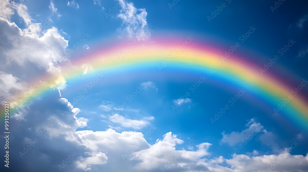 Rainbow arching across a blue sky after a storm, symbolizing hope and the joy of a smile Rainbow arching across a blue sky after a storm, symbolizing hope and the joy of a smile