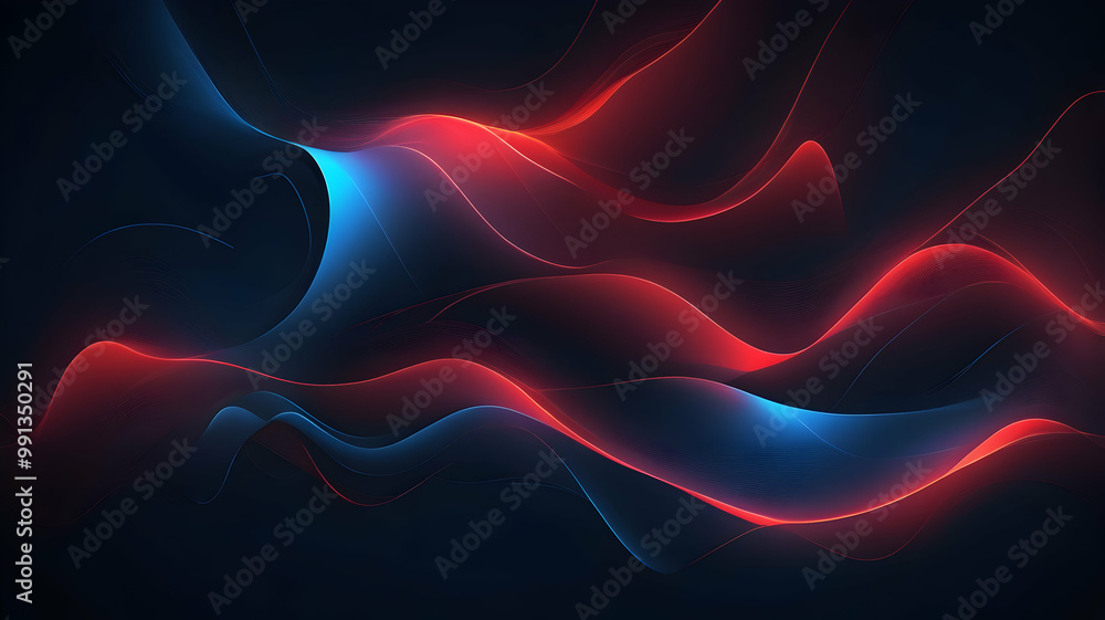 Fototapeta premium Gradient transition from deep neon red to neon blue, accented by a glow of light and a rough, grainy texture