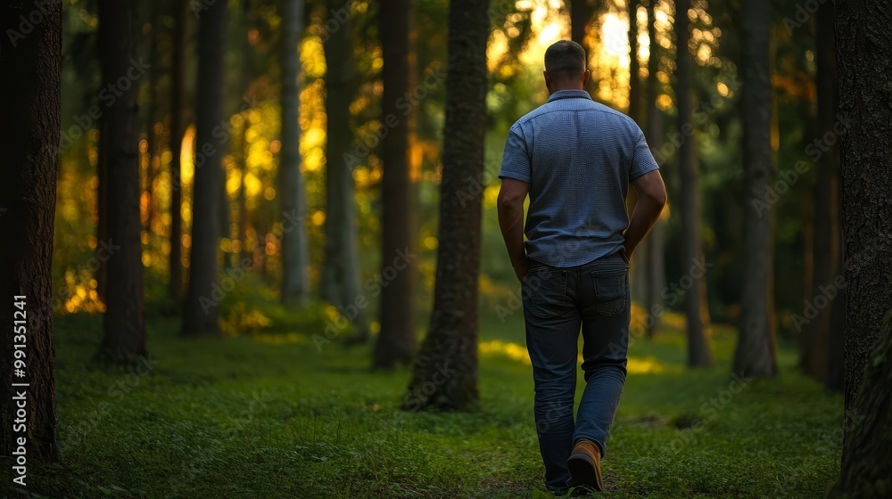 Obraz premium A man walks through a quiet forest