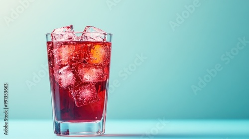 Wallpaper Mural A glass of cranberry juice with ice cubes, positioned on the left side, leaving ample space on the right for text or branding, with a minimal background. Torontodigital.ca
