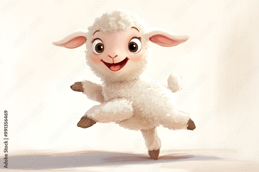 Playful Cartoon Lamb Jumping with Energy Playful Cartoon Lamb Jumping with Energy