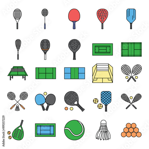 Tennis line color icons set. Signs for web page, mobile app,