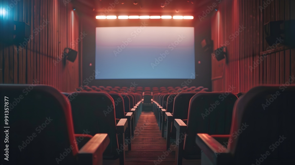 Empty Movie Theatre with Soft Lighting Effects Empty Movie Theatre with Soft Lighting Effects